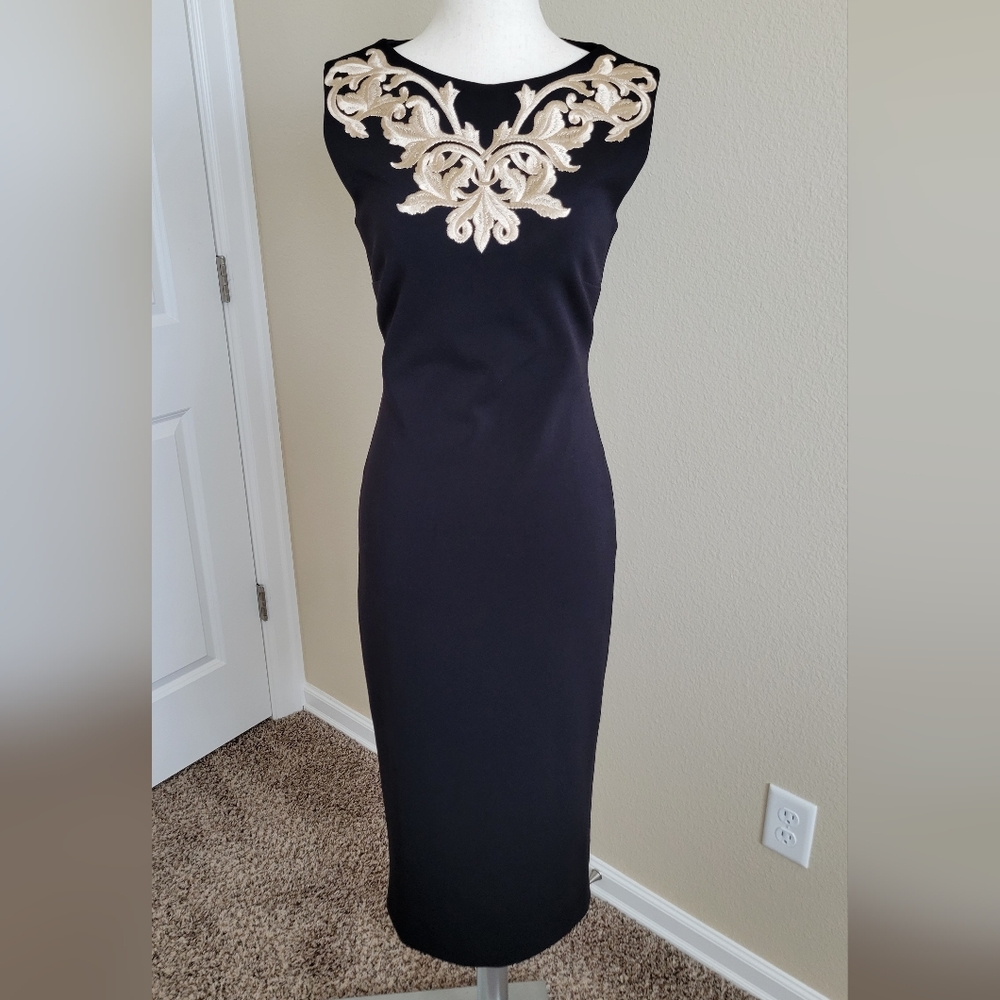 Ted Baker Black Bodycon Embroidered Dress Size 2